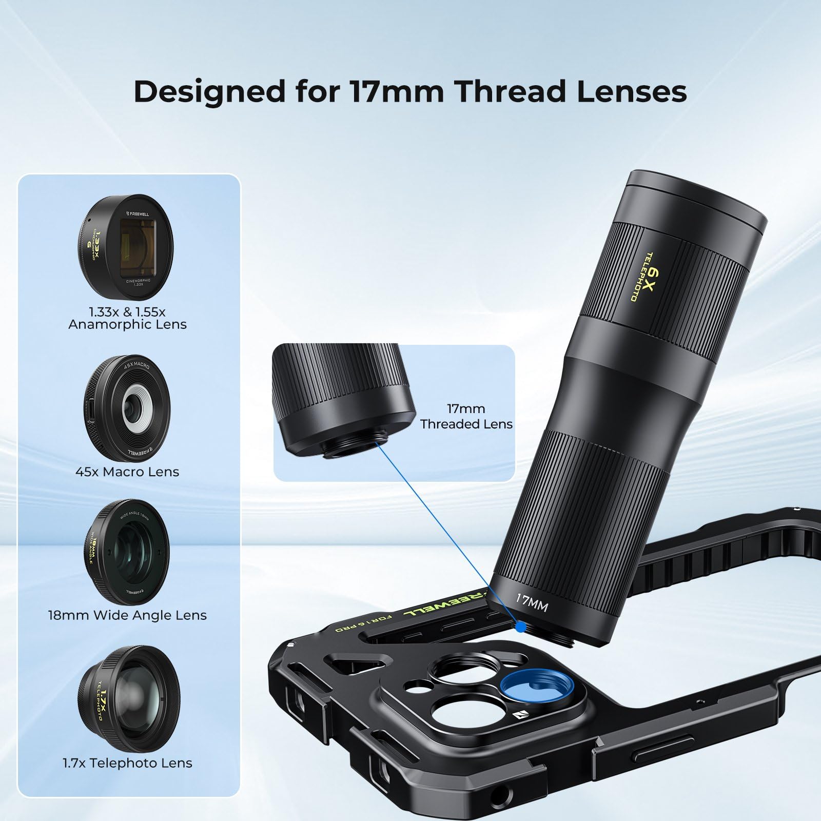 Freewell Genius Rig Kit iPhone 16 Pro用美品 iPhone Genius Rig Cage – SnapClamp, Filters, Remote Kit